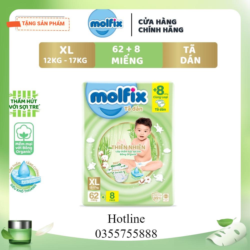 Tã/bỉm dán Molfix Thiên nhiên Super Jumbo XL (12kg - 17kg) - Gói 62+8 miếng