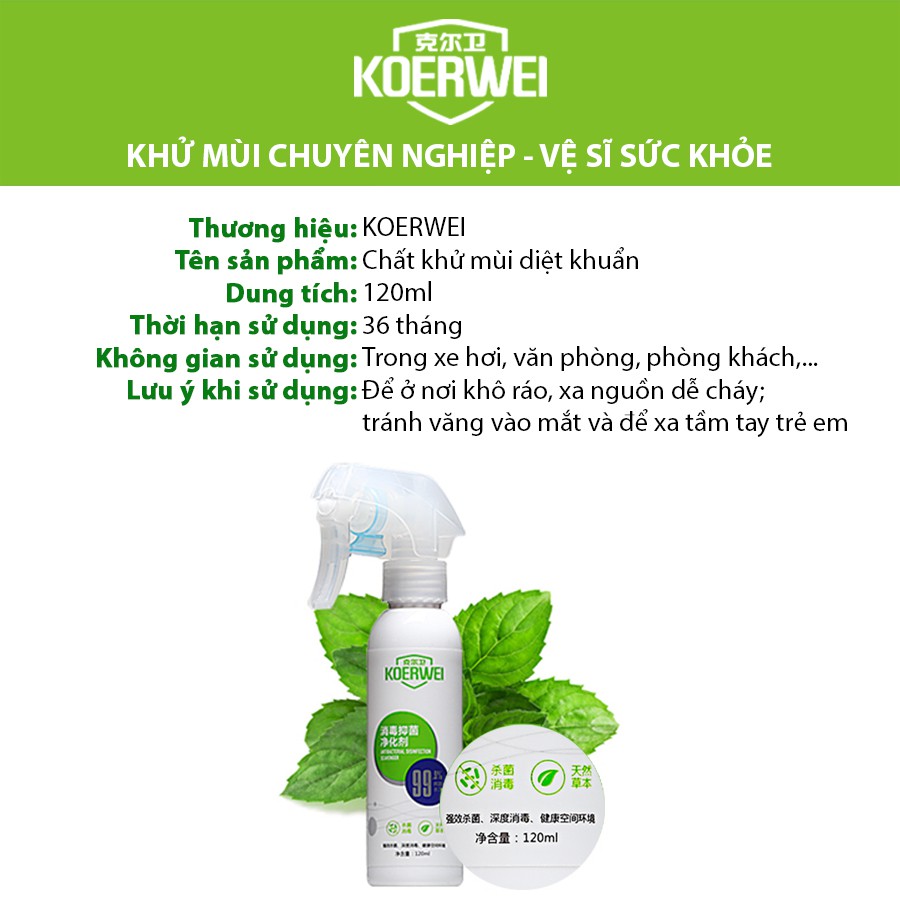 Chất Khử Mùi Diệt Khuẩn KOERWEI 120ml Nhập Khẩu Chính Hãng