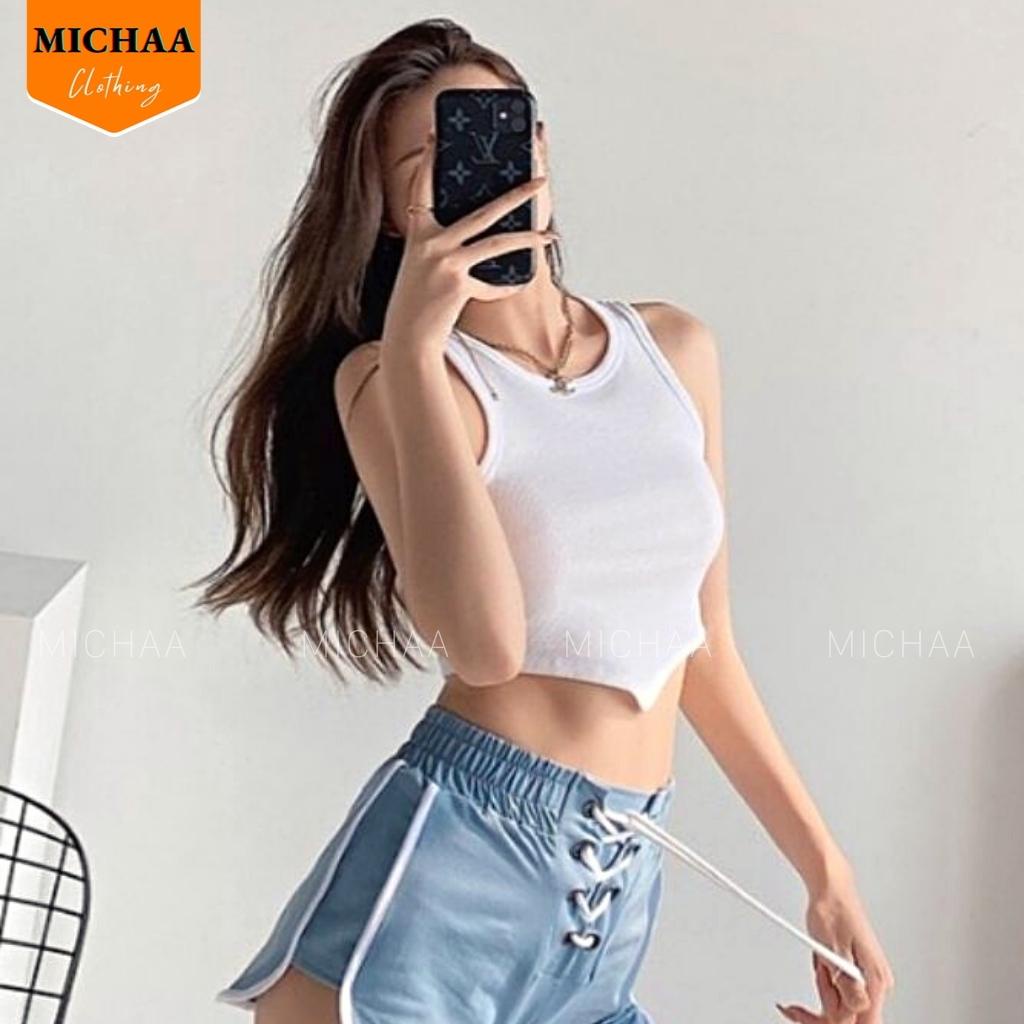 Áo Croptop BA LỖ NGƯỢC NHỌN Ôm Body Basic Trơn Nữ Thun Gân Ulzzang - MICHAA
