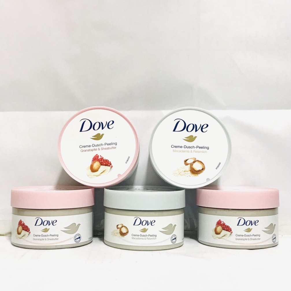 Tẩy da chết body DOVE Mỹ, Đức Macca Lựu đỏ giúp da mịn màng chiết xuất từ thiên nhiên 225G