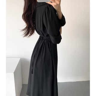 Đầm Midi cổ bẻ tay dài
