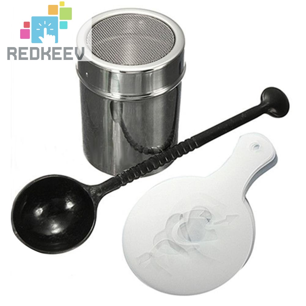 Bộ dụng cụ rắc socola và 16 khuôn tạo hình cappuccino