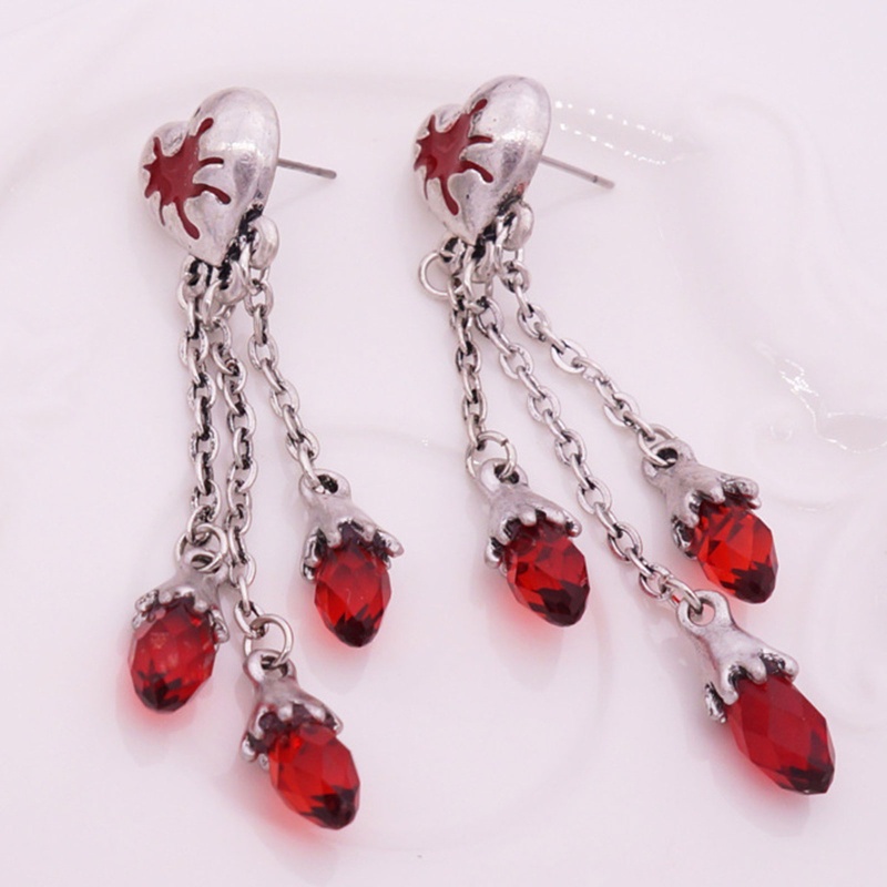 Khuyên Tai Tua Rua Hình Trái Tim Đính Đá Thủ Công Phong Cách Halloween