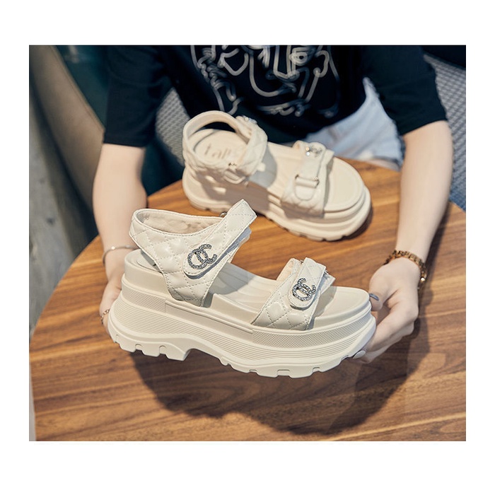 Hàng Có Sẵn; Chất Lượng Cao; 2022; Giày Sandal Mũi Tròn Hở Ngón Cao 5cm - 8cm) Phong Cách Mới Mùa Hè Sang Trọng Cho Nữ