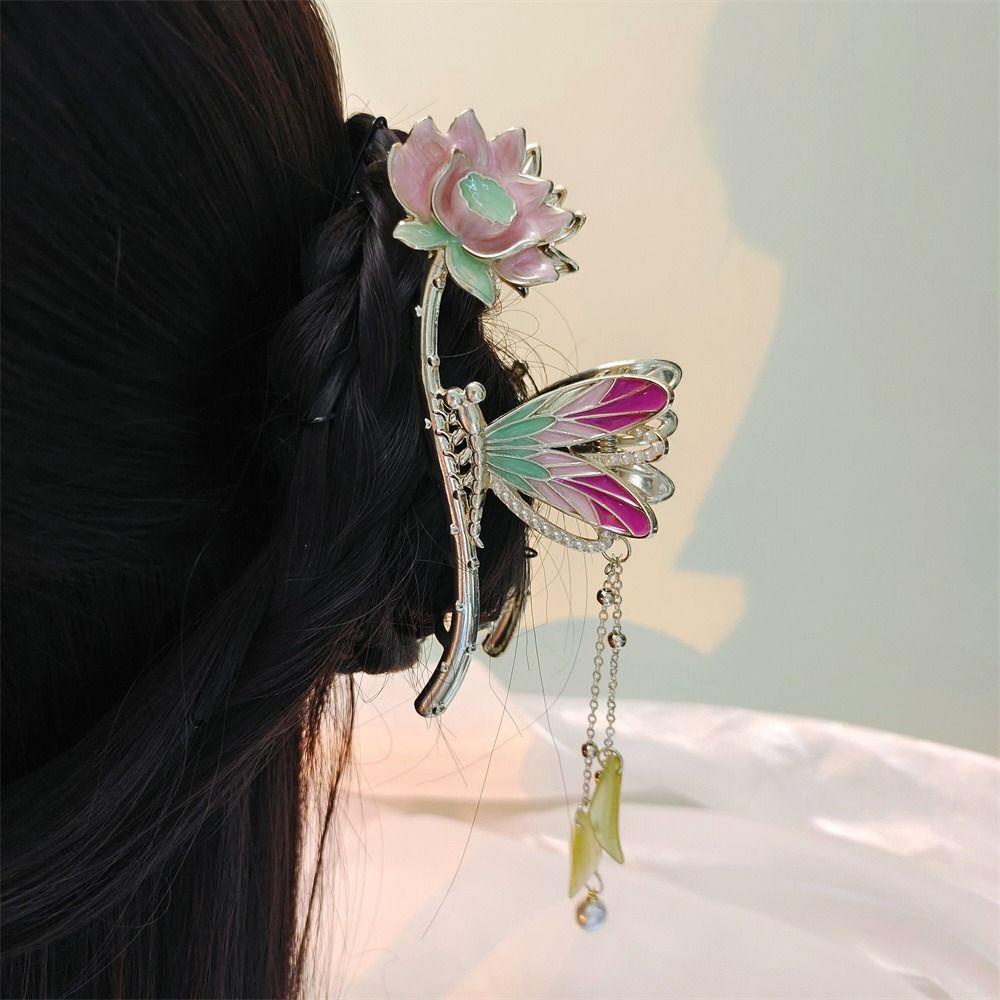 Kẹp Tóc Hình Hoa Sen / Cá Mập Cỡ Lớn Phong Cách Hanfu Thanh Lịch Cho Nữ