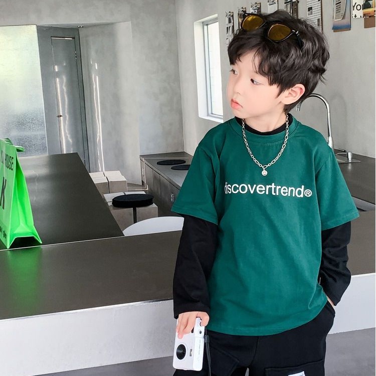 Áo Thun Tay Dài Giả Hai Lớp Phong Cách Hàn Quốc Thời Trang Xuân Thu Mới Cho Bé Trai