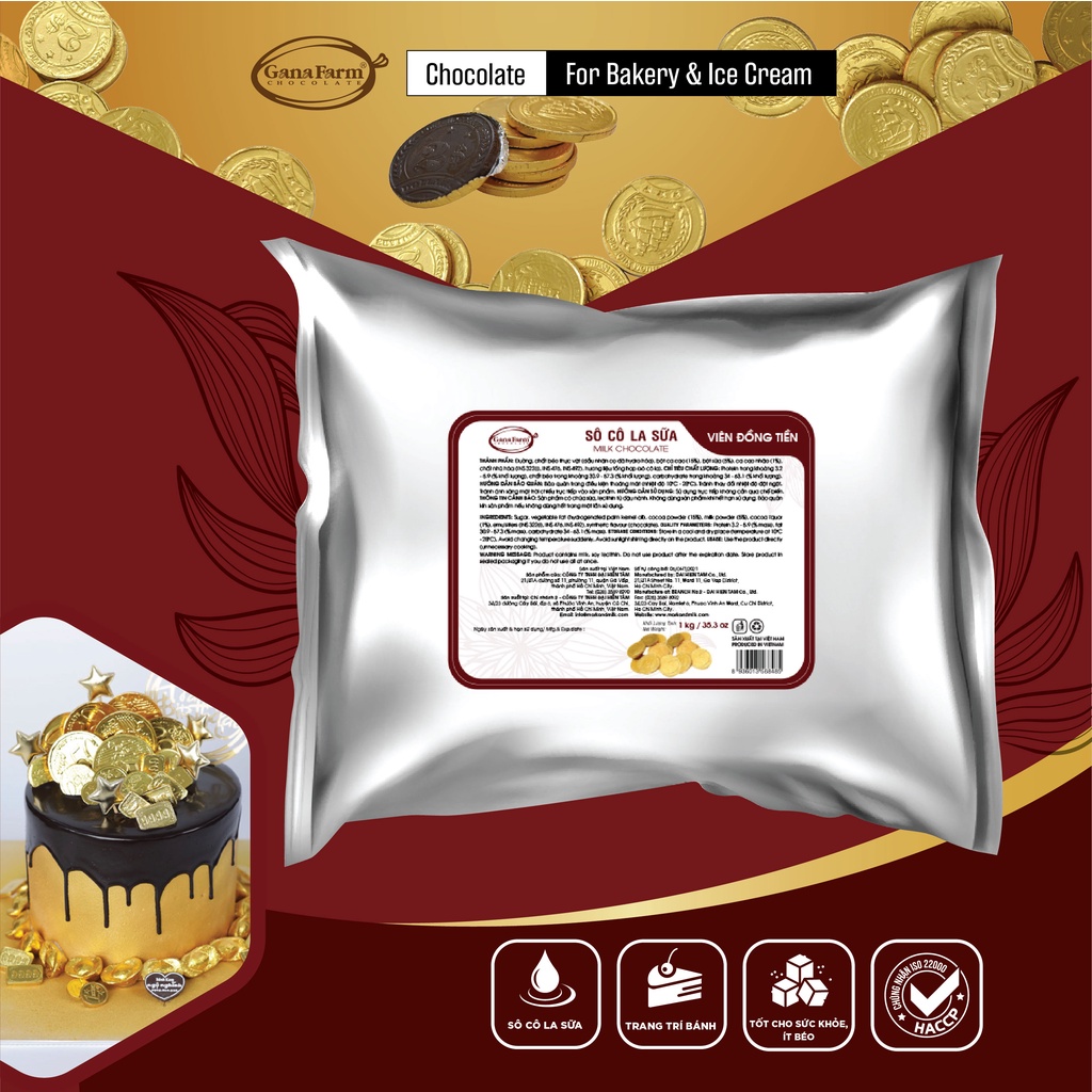 Kẹo Socola GANAFARM Dạng Đồng Xu Có Thể Dùng Trực Tiếp Hoặc Trang Trí Bánh Kẹo Túi Zip 1kg- CD115