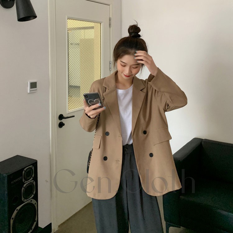 Áo Blazer nữ 2 lớp Hàn Quốc có túi nắp [Ảnh Video thật] - Màu Đen / Nâu / Be / Kẻ nâu - MIX đồ cực đẹp