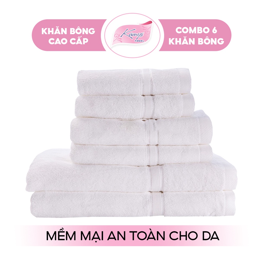 Combo 6 Khăn tắm gội mặt cao cấp Kamys Towel 100% cotton siêu thấm hút, không sổ lông, không phai màu