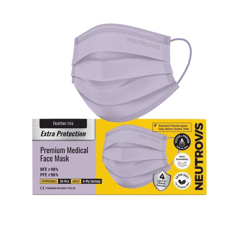 Hộp 30 cái khẩu trang y tế cao cấp Neutrovis 4 lớp kháng khuẩn đủ màu