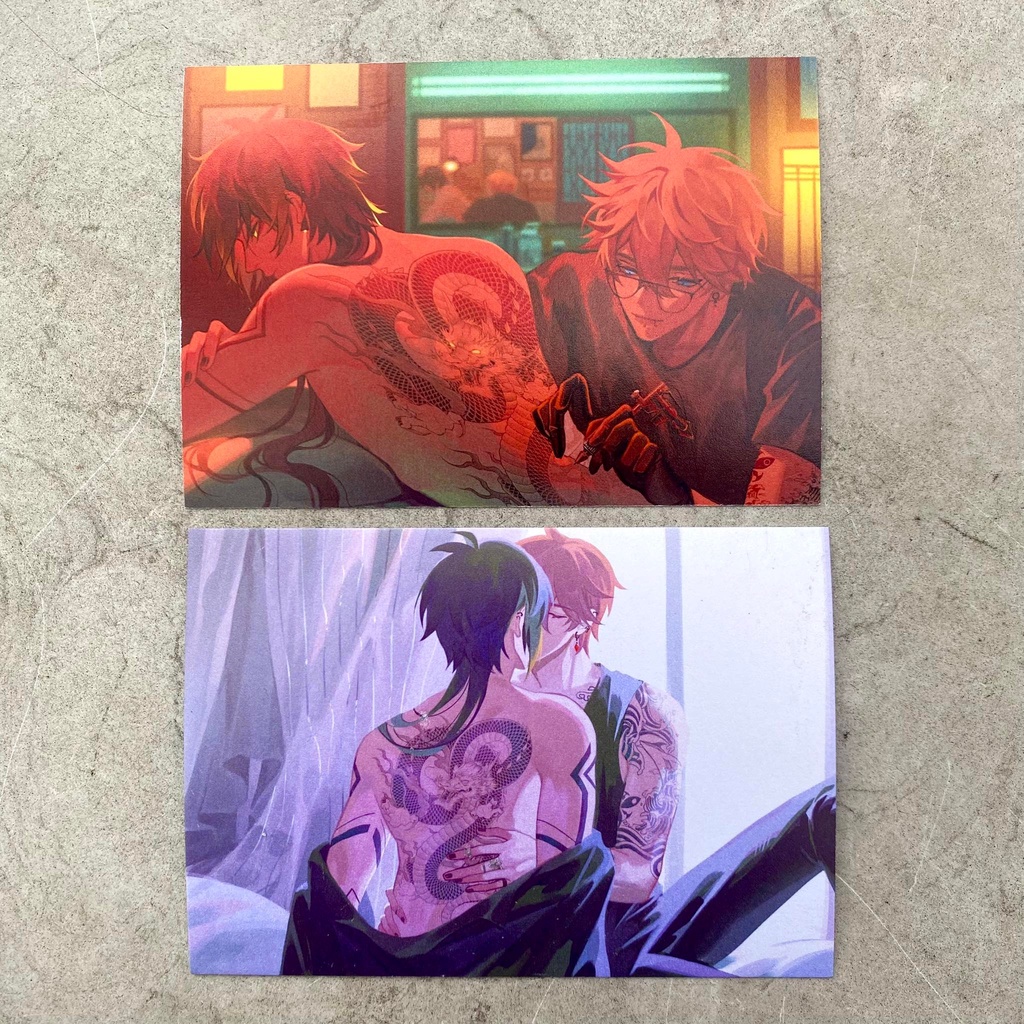 Postcard Genshin Impact Couple nhân vật Childe x Zhongli Tattoo