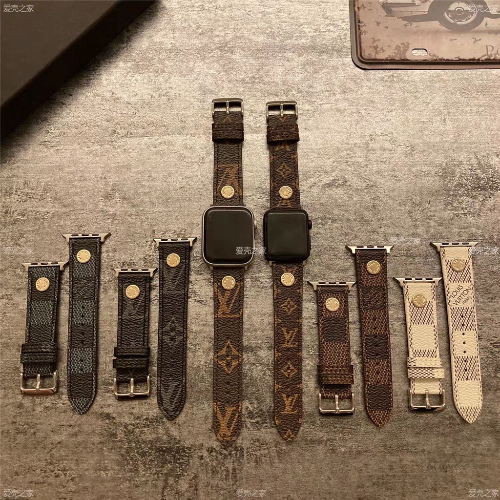 Dây Đeo Tay Bằng Da In LOGO LV Cho Đồng Hồ Thông Minh Apple Watch 1/2/3/4/5/6/7