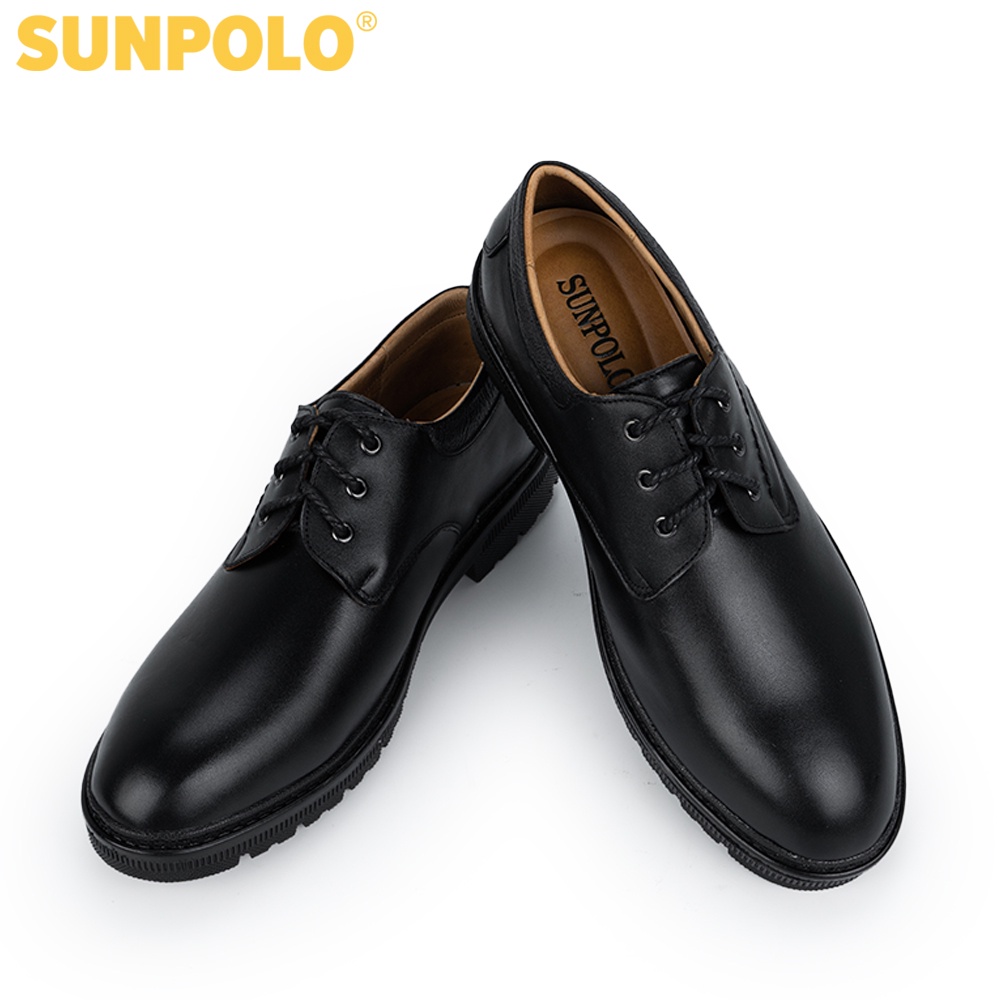 Giày nam Da bò cao cấp SUNPOLO phong cách vintage, retro Màu Đen - buộc dây - XIPO02