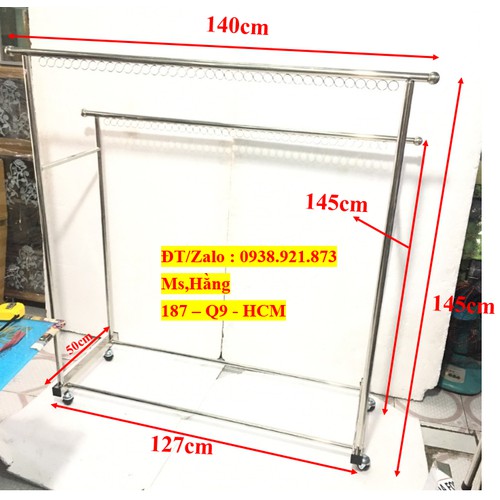 Sào Phơi Đôi 2 Nhánh Inox Bánh Xe Bi Đen Cao Cấp