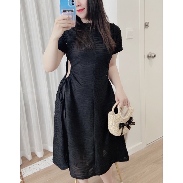 Đầm khoét eo 🥃Clip + Ảnh Thật🥃 Váy suông hở eo buộc dây thiết kế