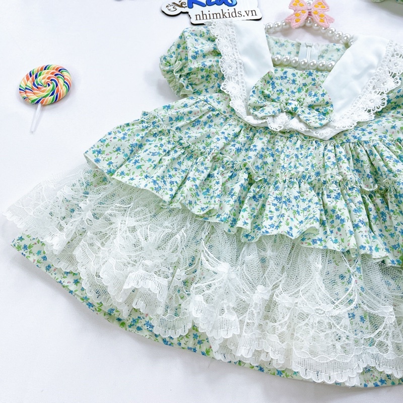 Váy Lolita Xanh Bạc Hà Phối Ren Tầng Siêu Xinh Cho Bé 4kg-28kg