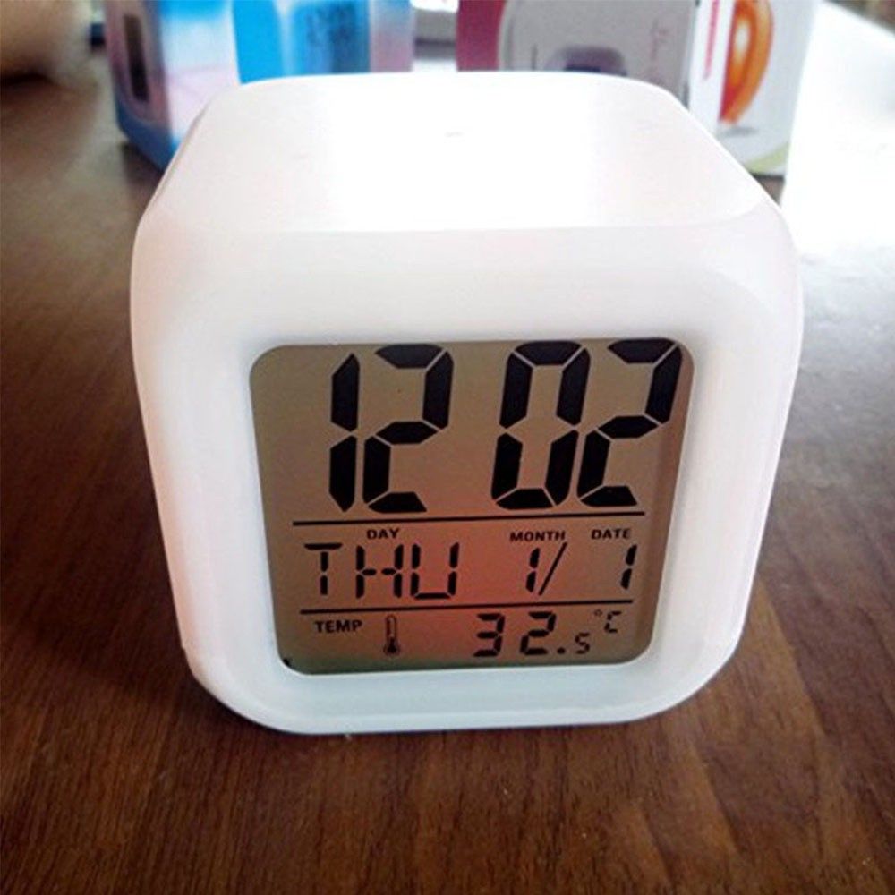 LUCKY Children's Gifts Square Clocks Thermometer LED Display Alarm Clock Portable White Multifunctional Colorful Discoloration Digital