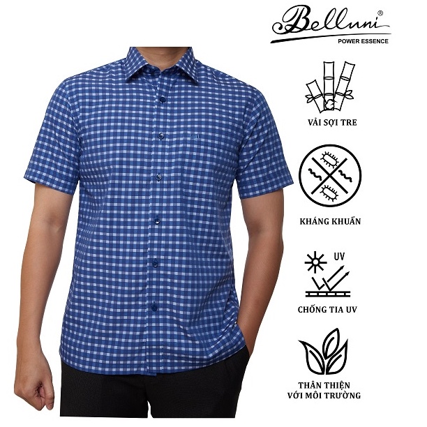 Áo sơ mi nam ngắn tay BELLUNI chất Bamboo sọc caro - ABN.BP.BE.195.B4