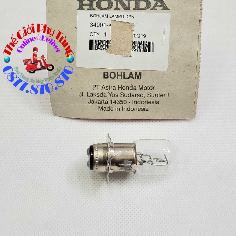 Bóng đèn trước 3 chia - Bóng đèn Wave Thái 110 12V-35W zin Honda Indonesia - 34901-KEV-950