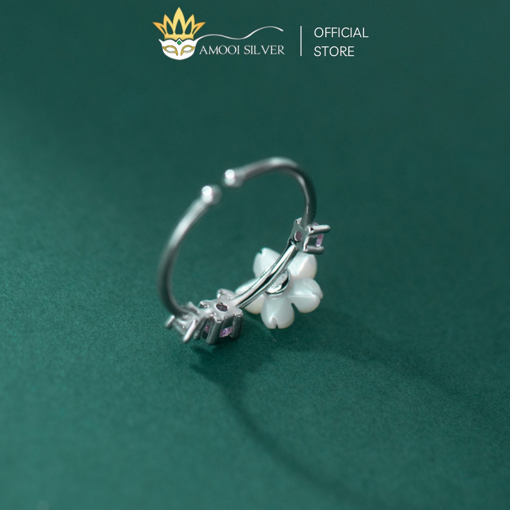 Nhẫn Bạc S925 Freesize Mẫu Hoa Anh Đào Xà Cừ Đính Đá - Amooi Silver AN92