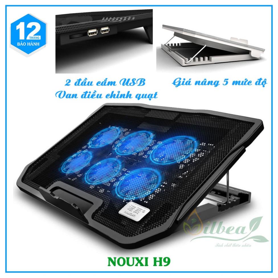 Quạt tản nhiệt, Đế Tản Nhiệt Laptop Cao Cấp Nuoxi Quạt Mạnh Chạy Êm Tích Hợp Thêm Cổng USB