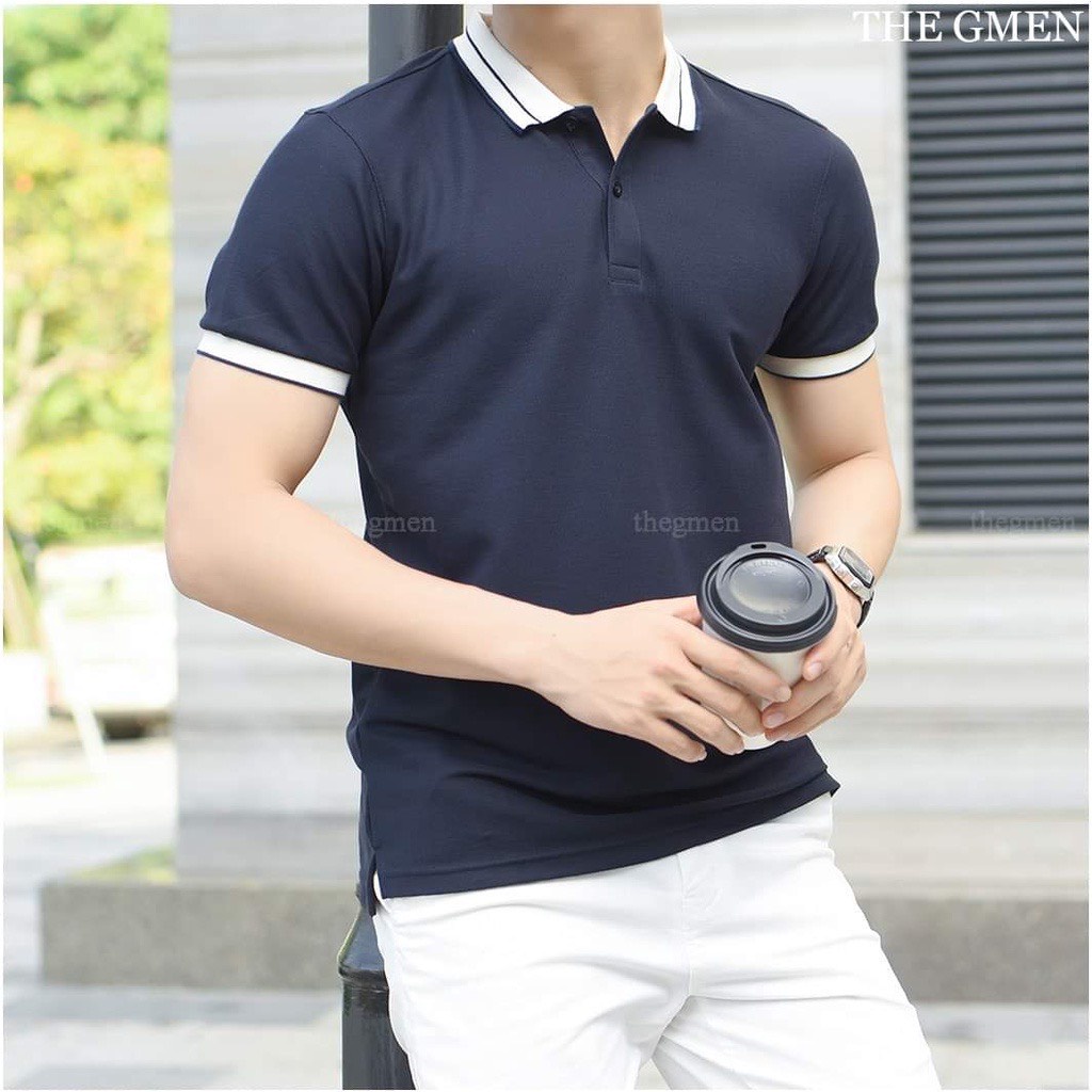 ÁO polo thun cao cấp phối viền tay chất co dãn fom chuẩn
