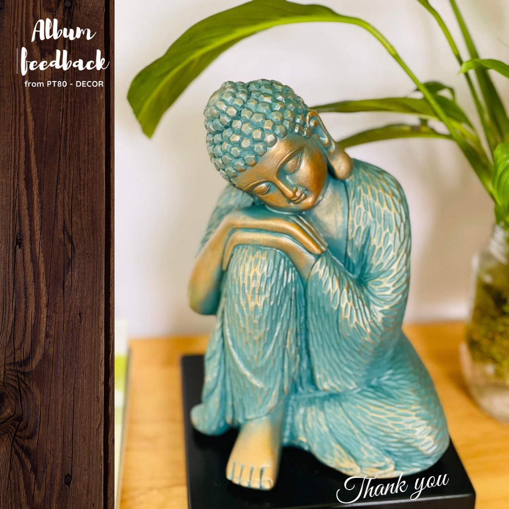 Tượng Phật An Nhiên PT80 màu đồng ánh xanh, thần thái sắc nét decor không gian phong thủy, sân vườn