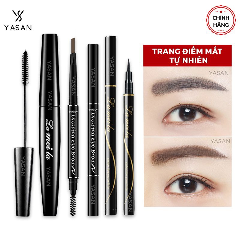 Trang điểm mắt combo 3 món cơ bản Chì kẻ mày hai đầu, kẻ mắt, mascara chuốt mi Lameila sét makeup Yasan