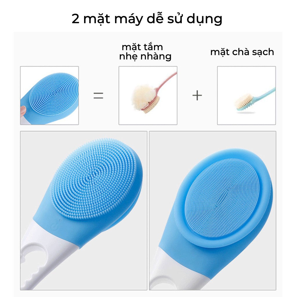 Máy tắm silicon, cây chà lưng cán dài, cọ tắm kháng khuẩn, chống nước - Tẩy da chết body,trị mụn lưng, giảm mụn