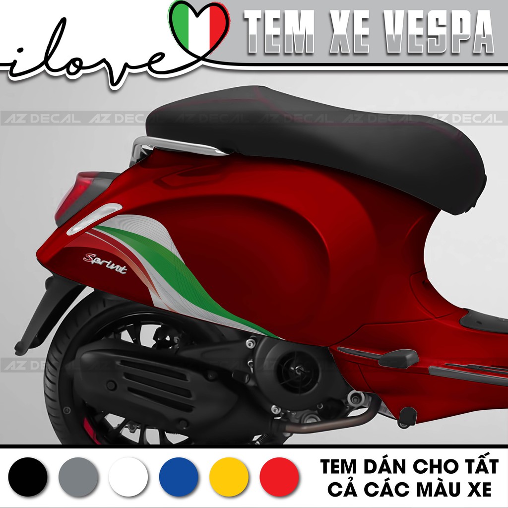 Tem Xe Vespa Sprint/Primavera/GTS Italia | VP02 | Tem Rời Xe Vespa Chất Liệu PVC 5 Lớp Cao Cấp