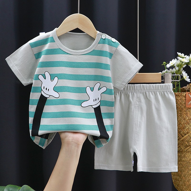 Bộ Quần Áo Cộc Tay Siêu Dễ Thương Bé Trai In Hình Vui Nhộn Chất Cotton Hàng Xuất Khẩu