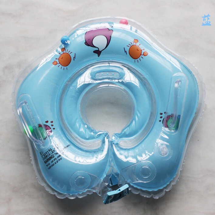 Phao bơi đeo cổ cho bé sơ sinh - 2 tuổi tập bơi đứng có quai tay cầm chống lật