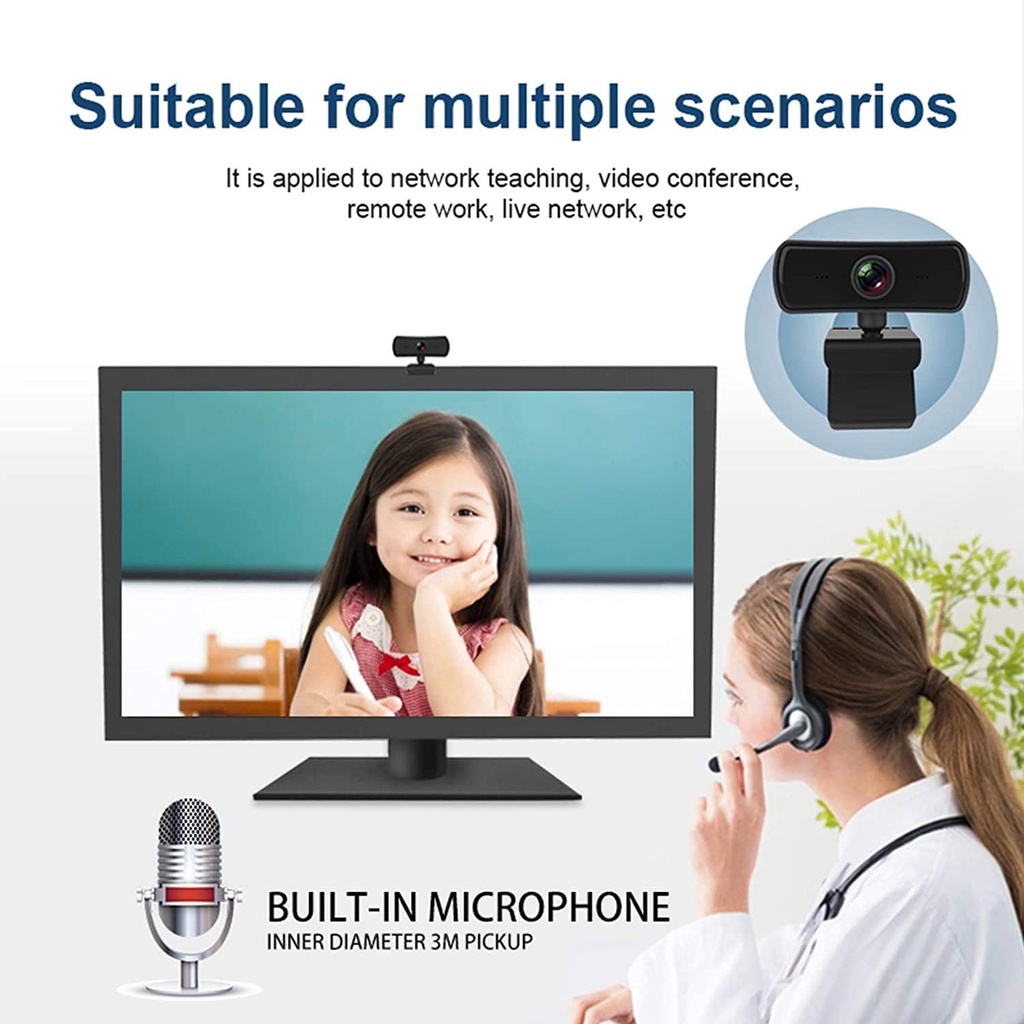 Webcam HD 2kK 2560x1440P có thể xoay có micro dành cho máy tính để bàn