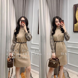 Váy len tay pha sơ mi kèm belt