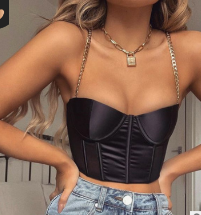 Áo 2 dây cho nữ dáng ngắn màu trơn dây mắt xích có đệm ngực phong cách gợi cảm