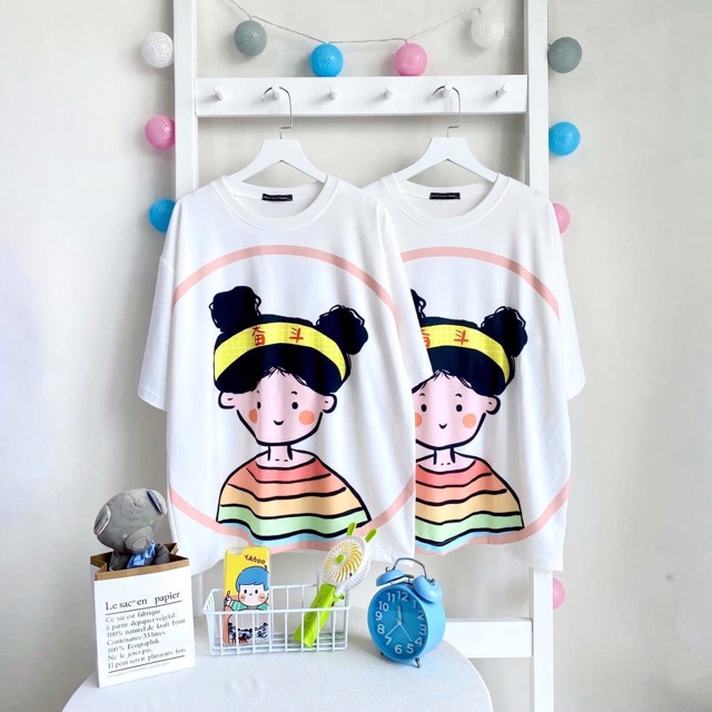 Áo Thun Tay Lở 3D Cô Gái/Set Cartoon Ngắn Overtee 3D Cô Gái Ảnh Thật