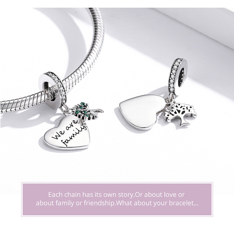 Hạt charm BAMOER SCC2104 kiểu cây sự sống và trái tim bằng bạc 925