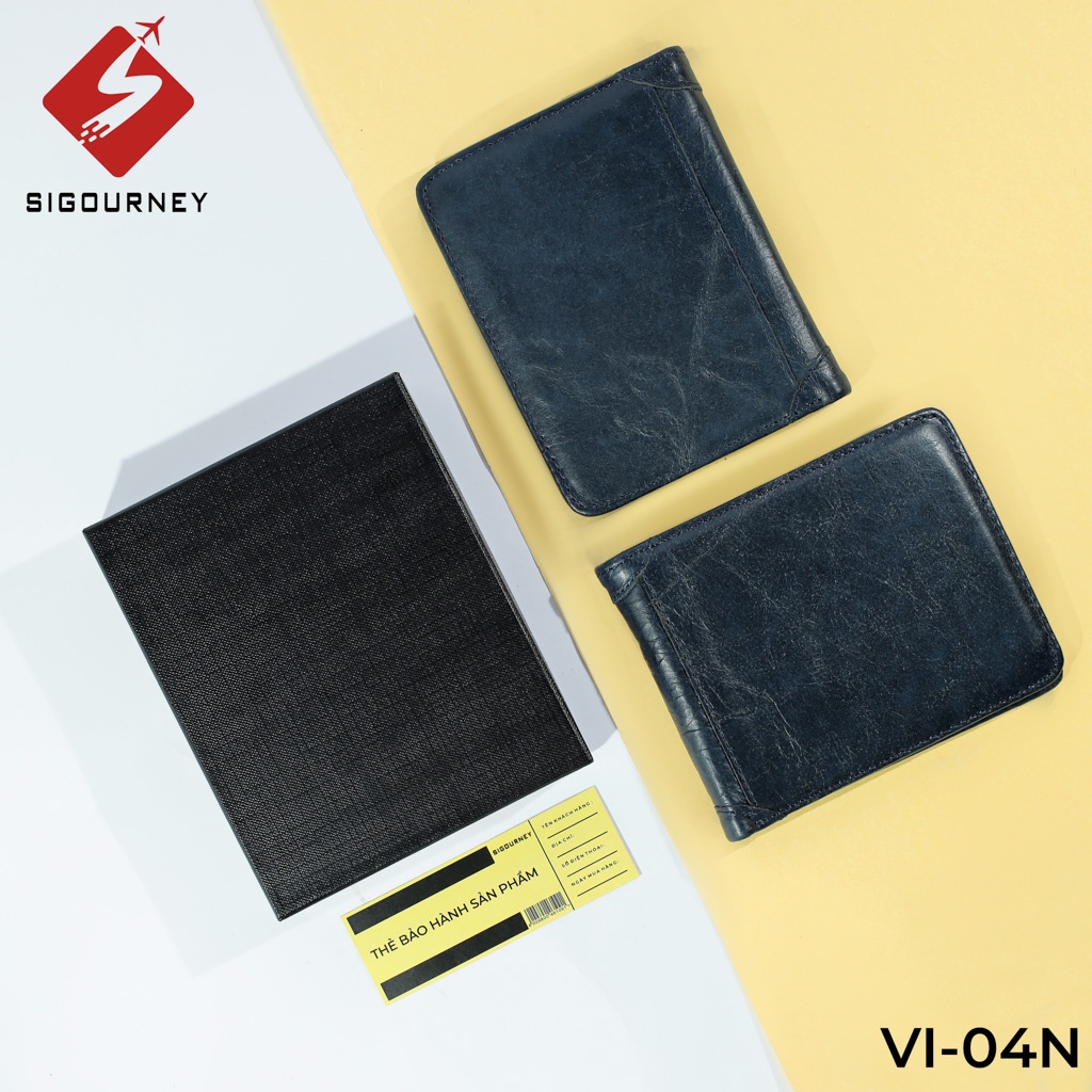 Bóp nam da bò bụi bặm Sigourney VI-04N màu xanh đậm