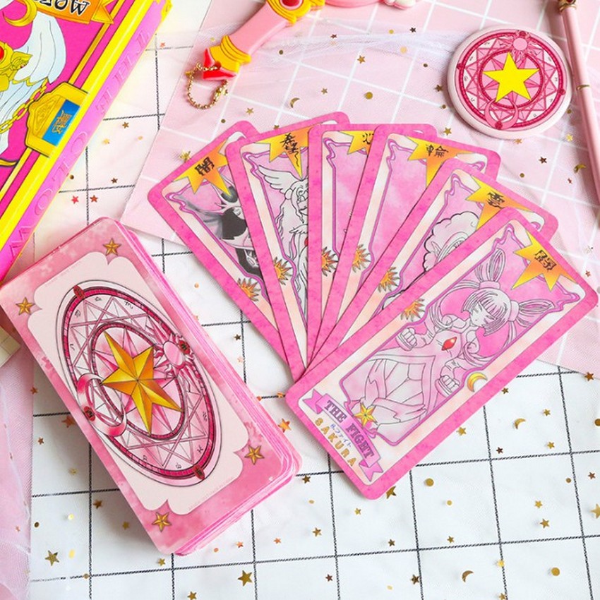 Bộ bài Tarot Clow card/Cardcaptor Sakura /KINOMOTO SAKURA thủ lĩnh thẻ bài hai màu dễ thương 52 lá