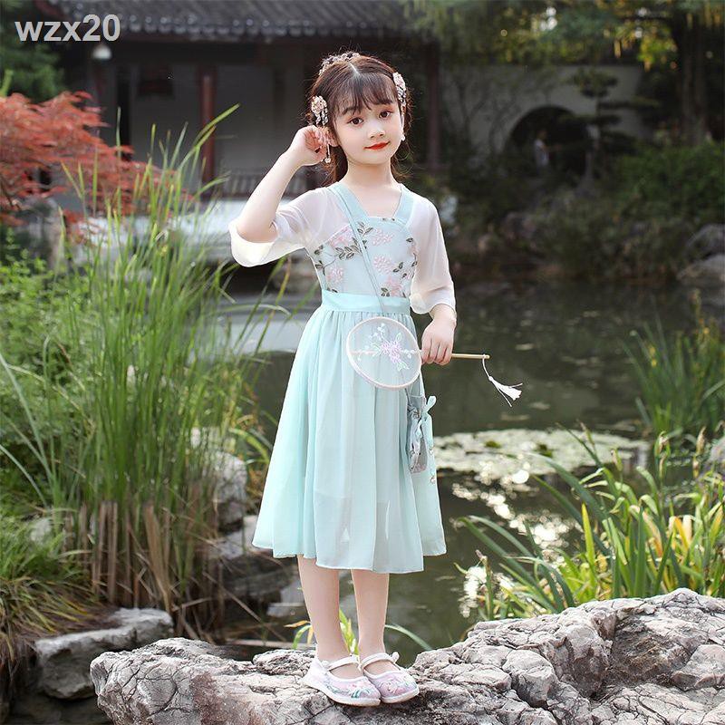 Váy Hanfu bé gái, mùa hè, trang phục cổ kiểu Trung Quốc, gái thanh lịch, siêu tiên, mỏng phù hợp với trẻ em,