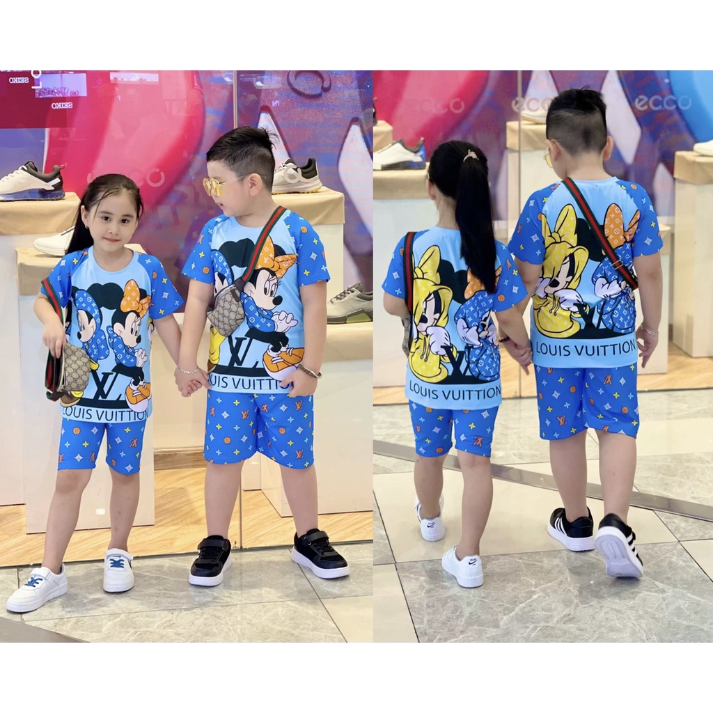 Bộ Đồ Đôi Cho Bé Gái Và Bé Trai 9-43 Kg Mặc Cặp Set Quần Áo Trẻ Em Thun Lạnh 3D Size Nhí Đại In Hoạt Hình Homie Kids