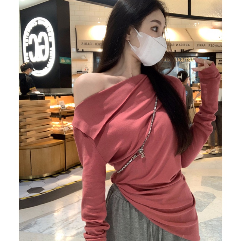 Áo Thun Tay Dài Thiết Kế Lệch Vai Quyến Rũ