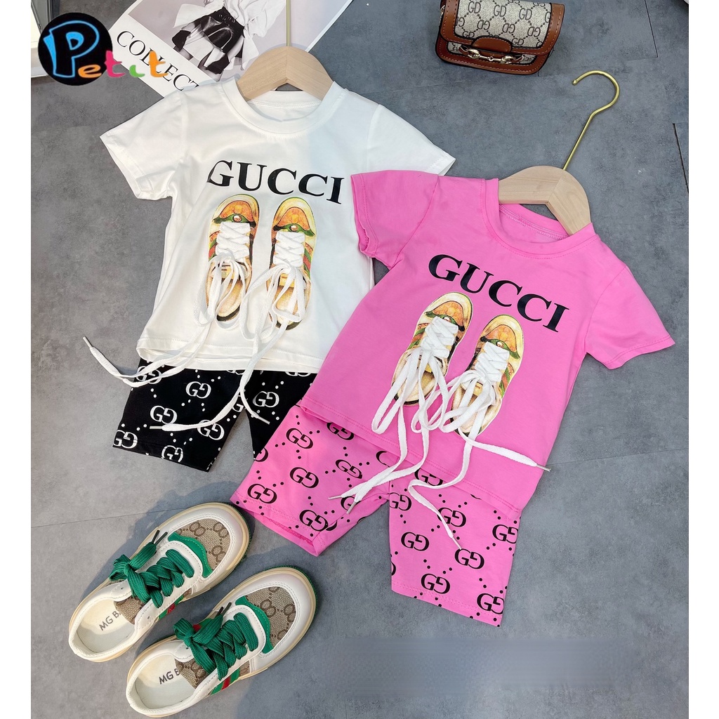 Bộ thun bé gái, bộ thun bé gái nhiều màu, bộ thun bé gái in chữ GUCCI cực cá tính 013678