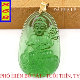[Tuổi Thìn, Tỵ] Mặt Dây Chuyền Phật Phổ Hiền Bồ Tát Pha Lê Xanh Lá 5cm - Mặt Size Lớn - Tặng Kèm Móc Inox
