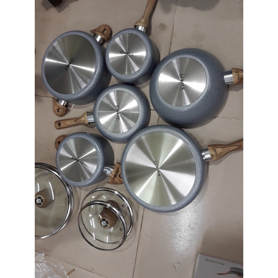 Bộ nồi nhôm đúc đáy từ 6 chiếc cao cấp ARBER Aluminium ALU03X hàng chính hãng bảo hành 12 tháng