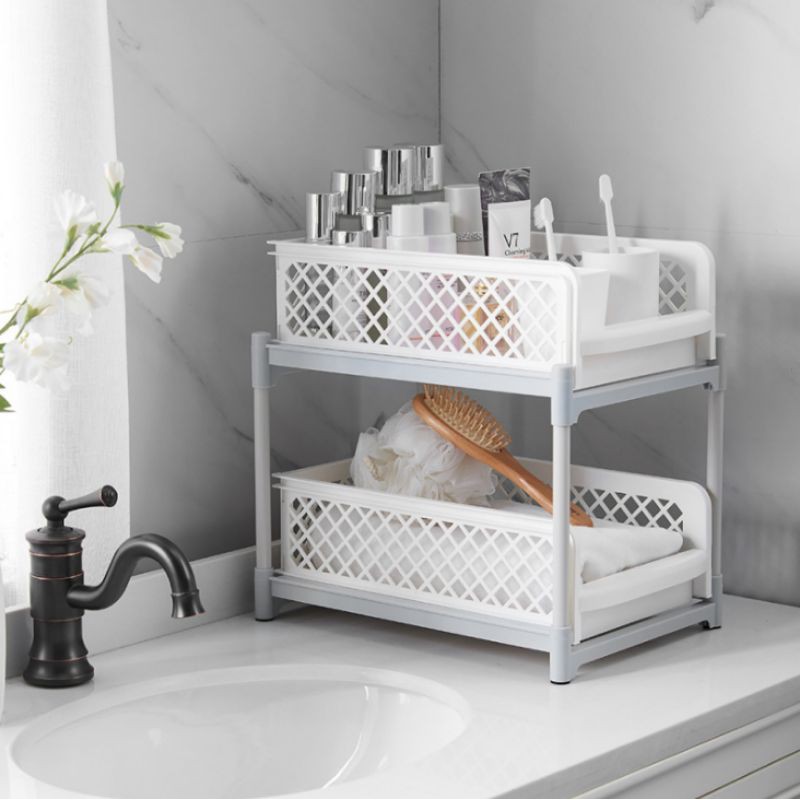 Kệ nhựa 2 tầng đựng vật dụng có thể kéo ra 26x37x38cm,,,