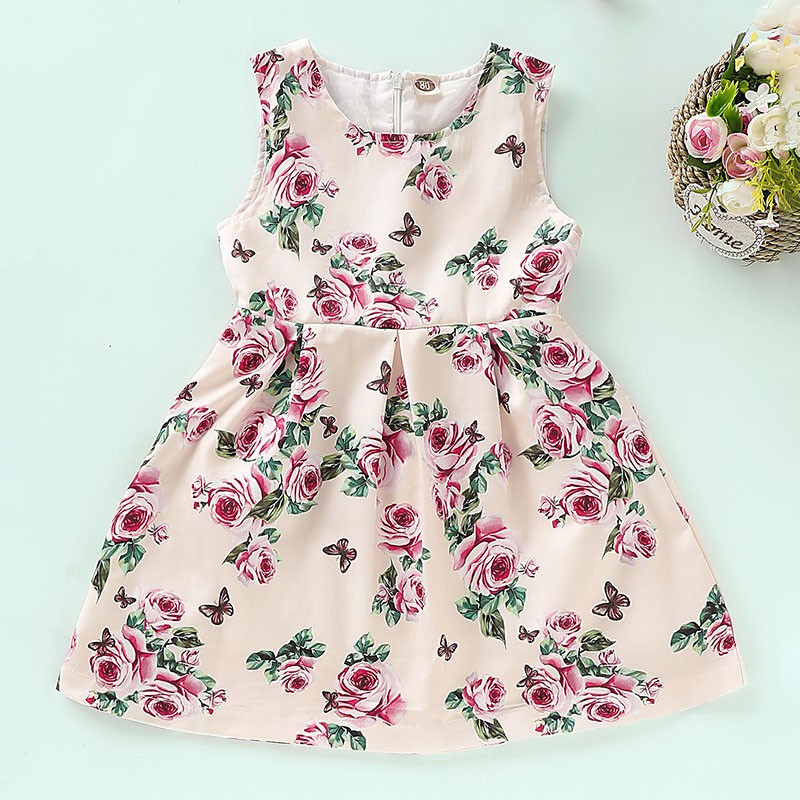 mikrdoo Kid Baby Girl Dress Cute Floral Print Sleeveless Fashion Dresses Clothes