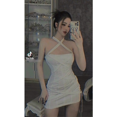 Đầm body dự tiệc hai dây, váy dự tiệc hai màu