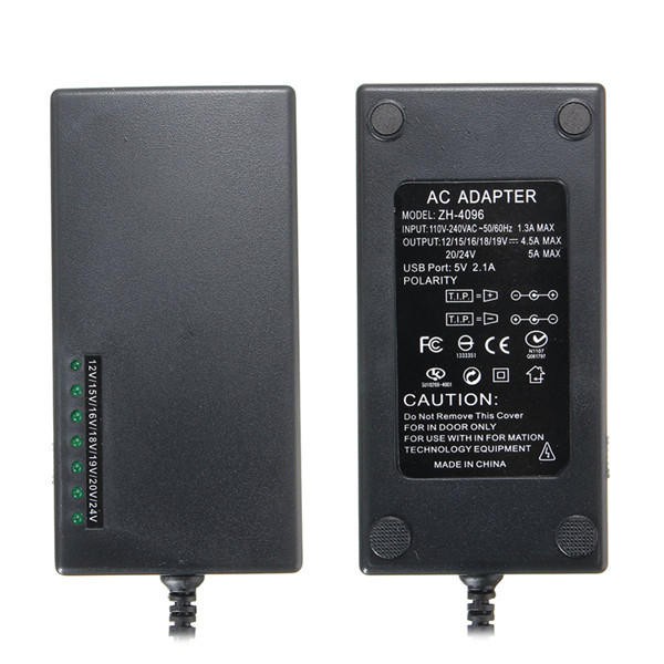 Sạc laptop đa năng 96W ZH 4096 kèm 8 đầu chuyển - có thể thay đổi điện áp 12V / 15V / 16V / 18V / 19V / 20V / 24V (đen)