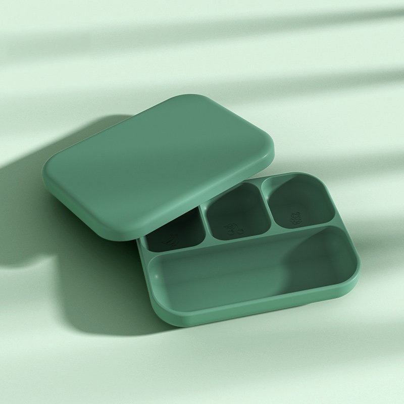 Đĩa ăn dặm Cho bé silicone có vách ngăn, Đê hút chống trượt cho trẻ em ăn uống và chống rơi có nắp
